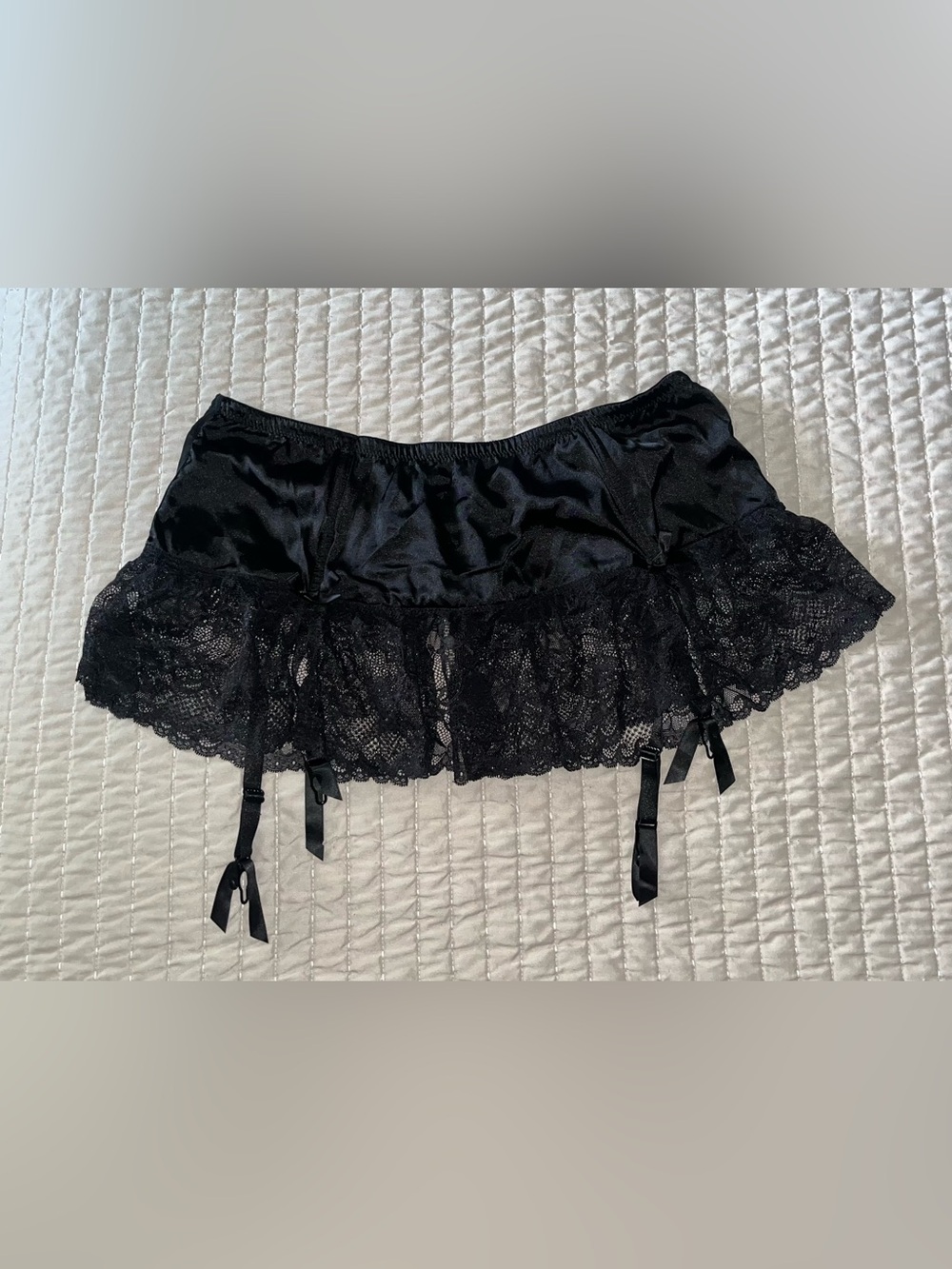 Cacique Black Satin & Lace Garter Skirt